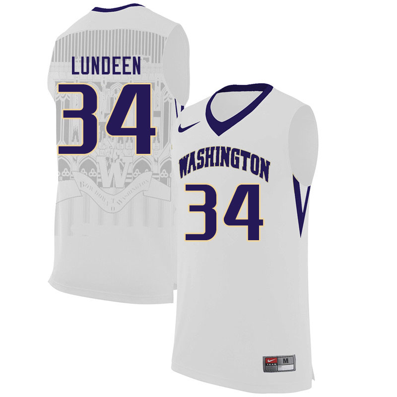 Men #34 Regan Lundeen Washington Huskies College Basketball Jerseys Sale-White